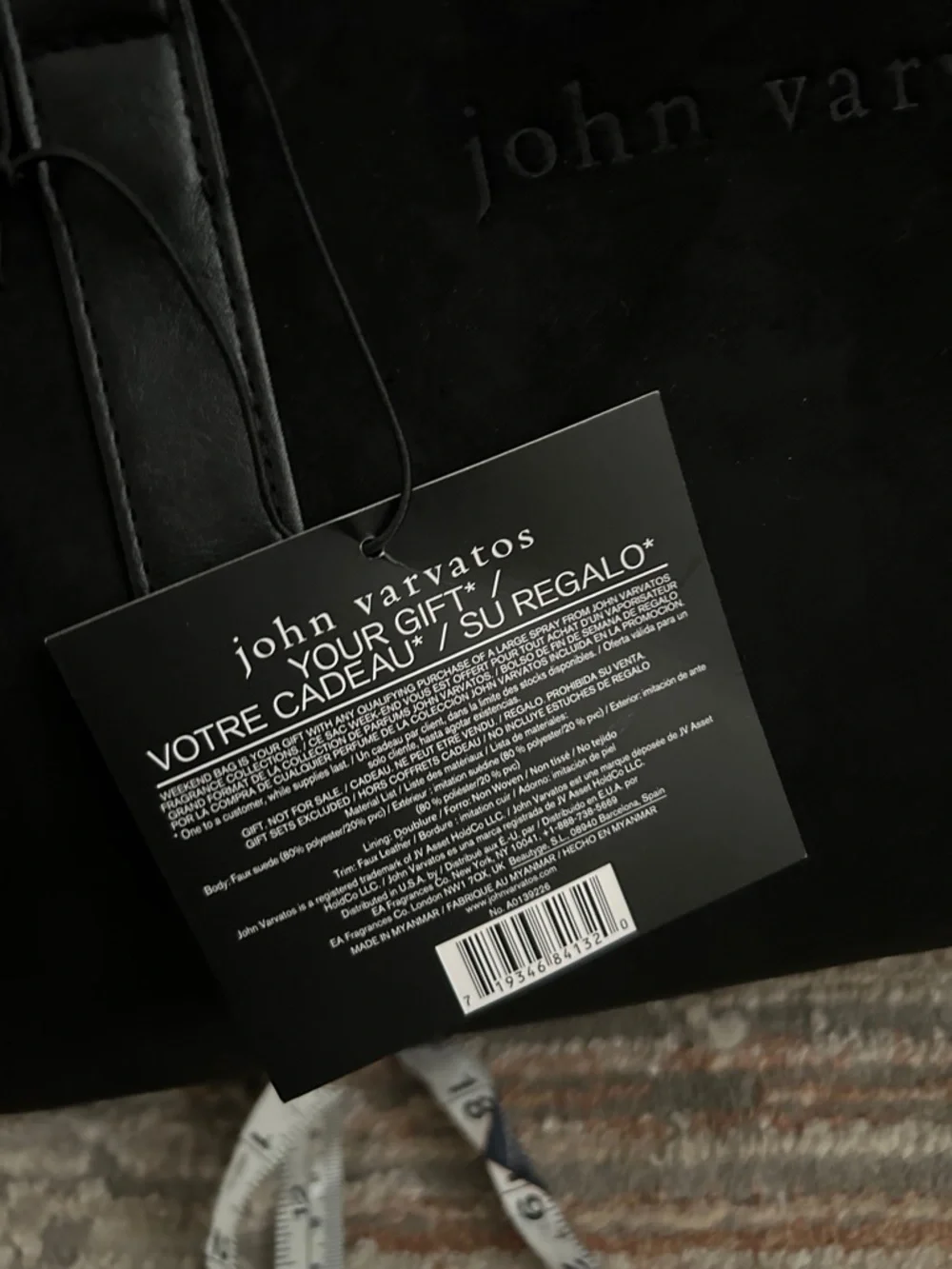 John Varvatos Black Suede Duffel with Leather Trim New